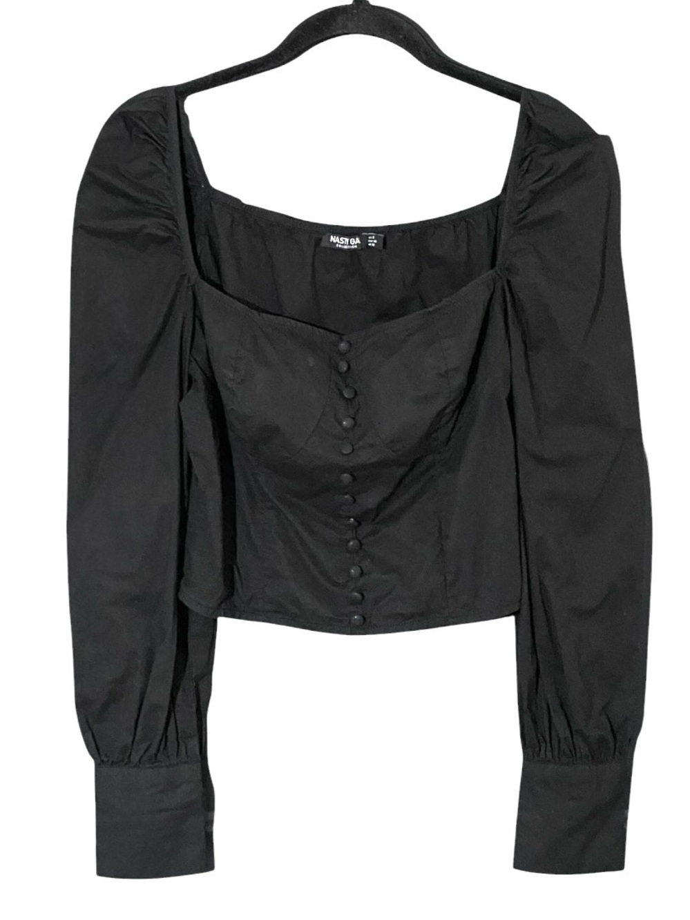 Nasty Gal Black Corset Top 8 Puff Sleeve Victorian Witchy Romantic Goth Cotton - Picture 7 of 10